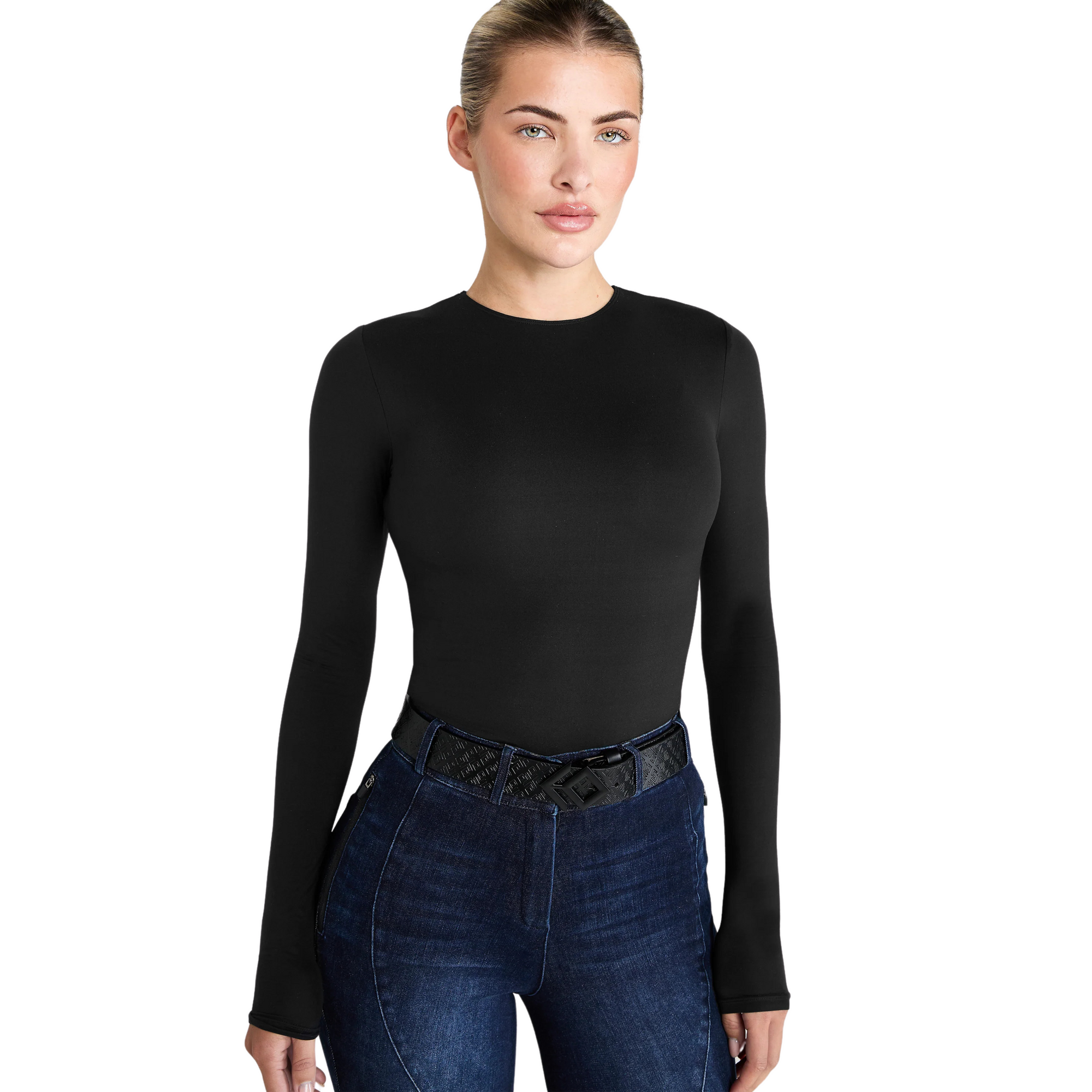 Aztec Diamond Long Sleeve Sculpt Top - Black