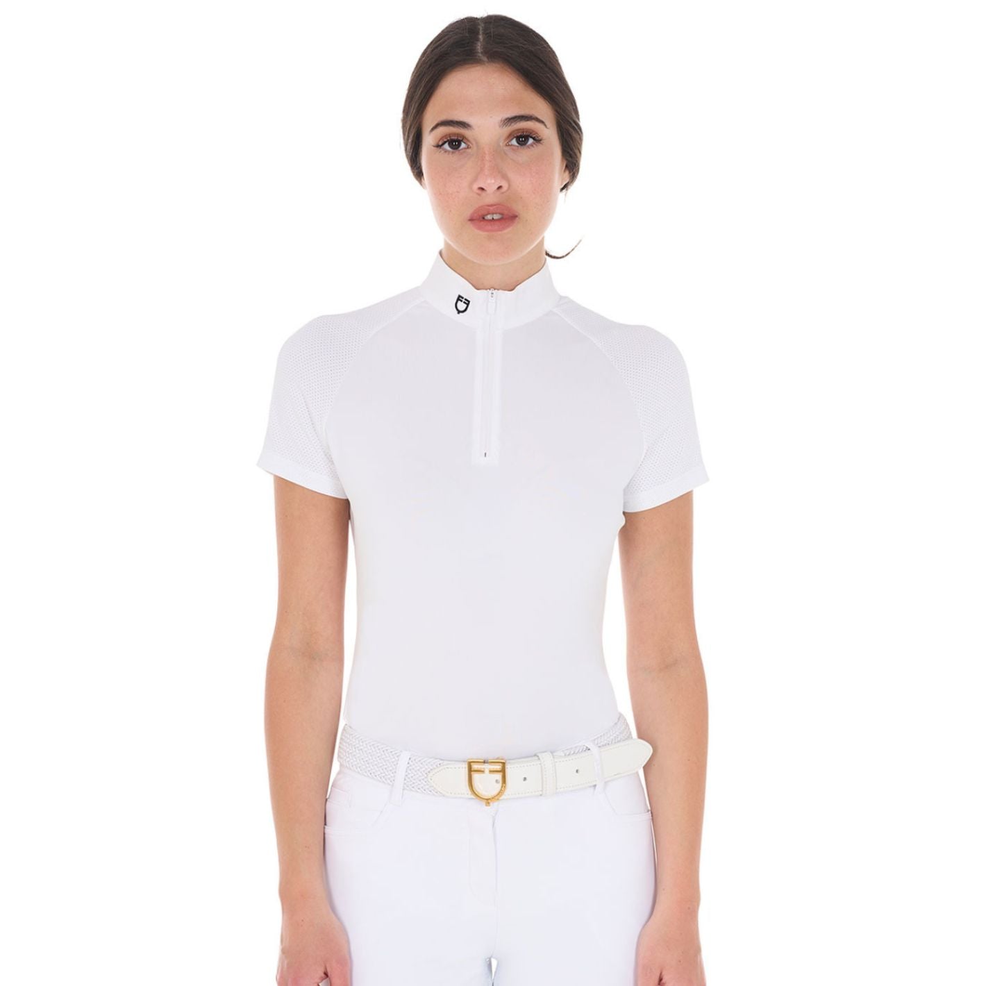 Equestro Slim Fit Stretch Competition Polo Shirt - White