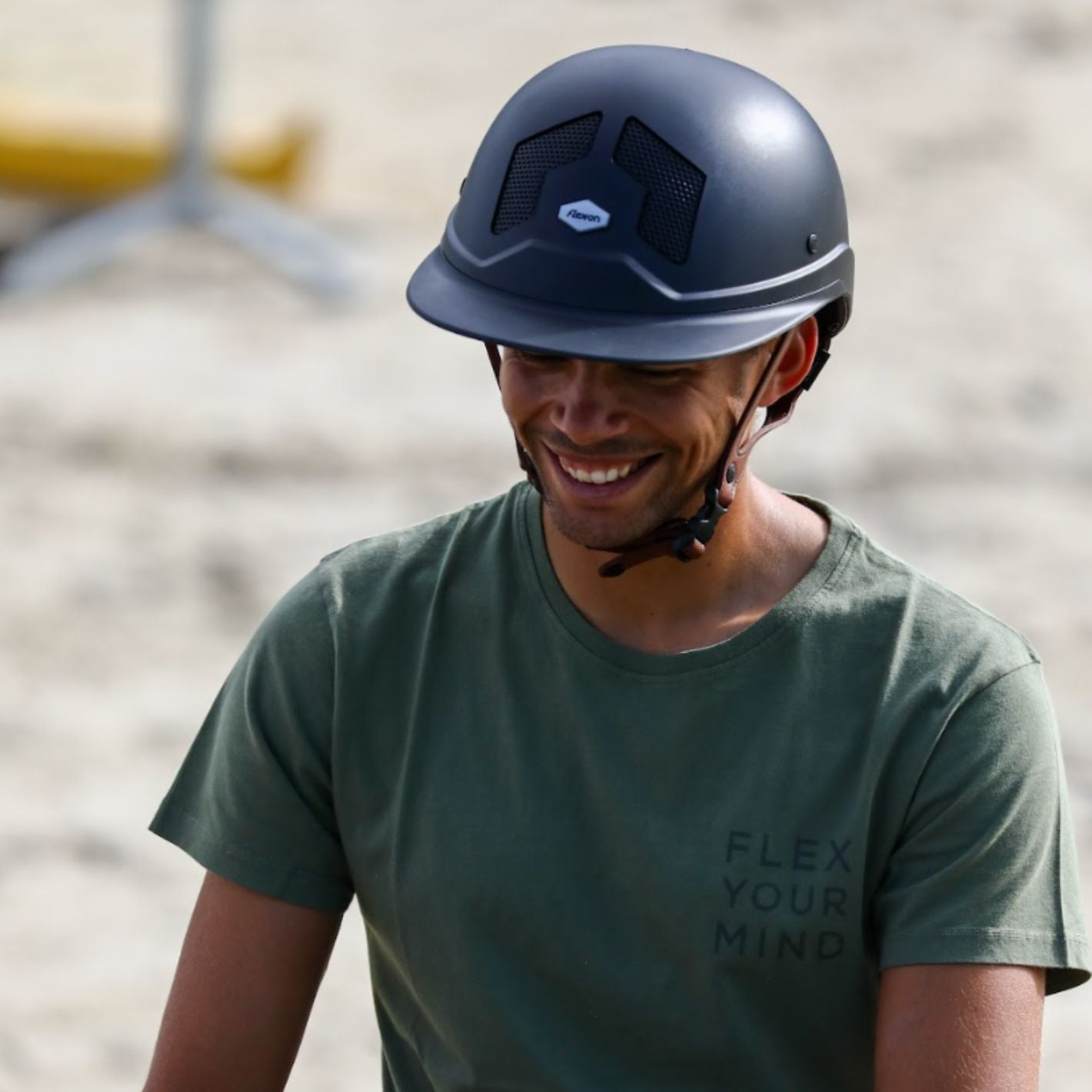 Flex-On Armet Dark Mixte Helmet - Black with Brown Chinstrap