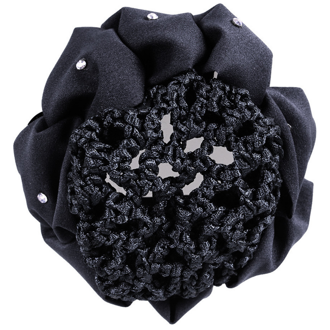 QHP Diamante Scrunchie with Hair Net - Black