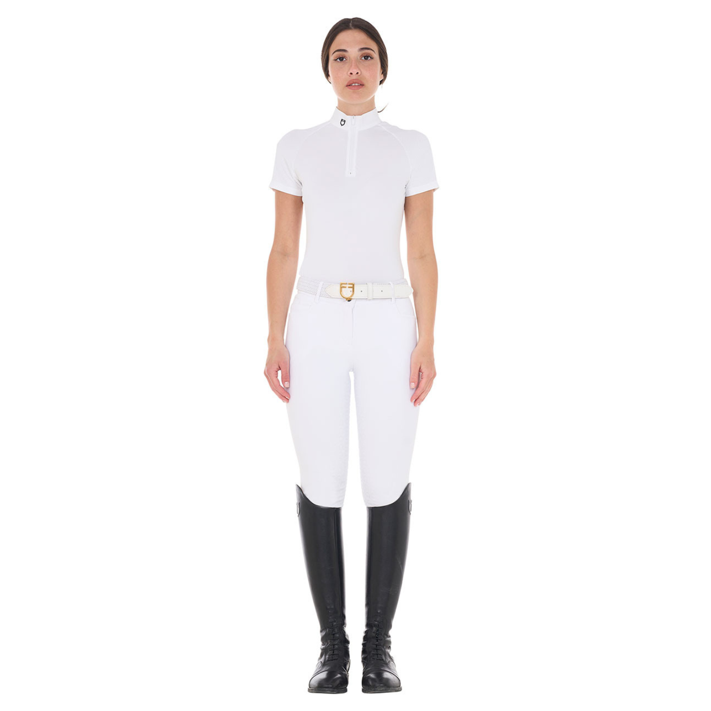 Equestro Slim Fit Stretch Competition Polo Shirt - White