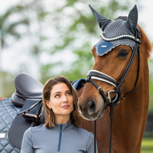 Load image into Gallery viewer, Equestrian Stockholm Ear Bonnet - Metallic Blue
