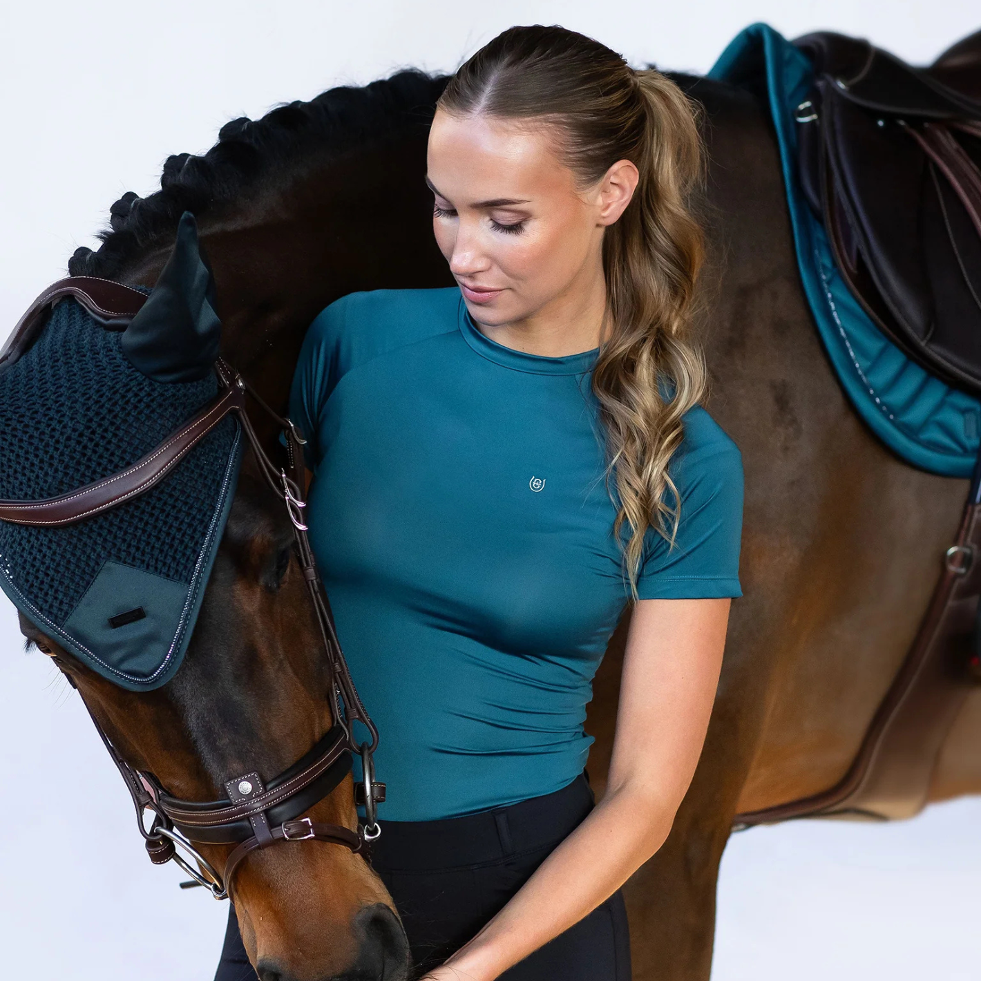 Equestrian Stockholm Dynamic Short Sleeve Base Layer Top - Teal Blue