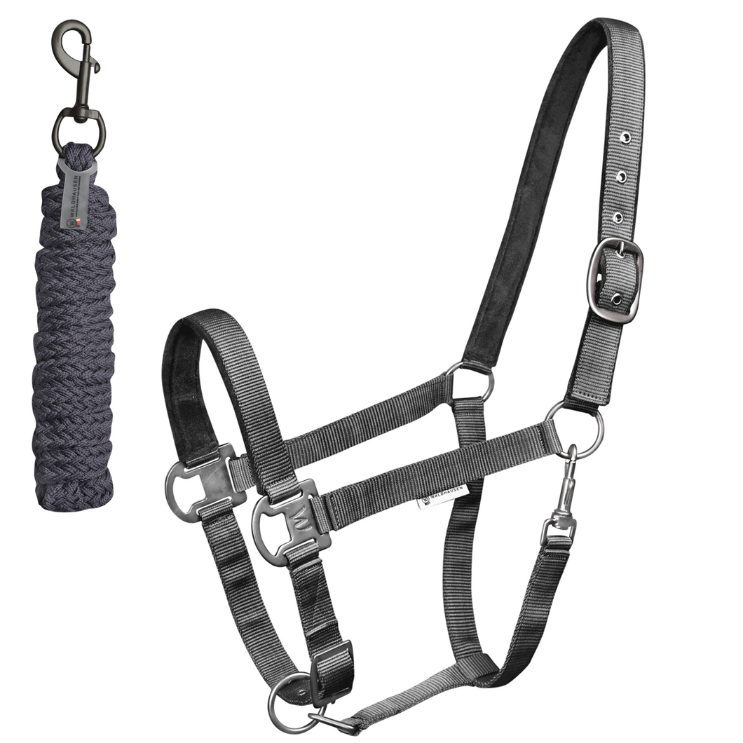 Waldhausen Gloomy Headcollar & Leadrope Set - Granite Grey