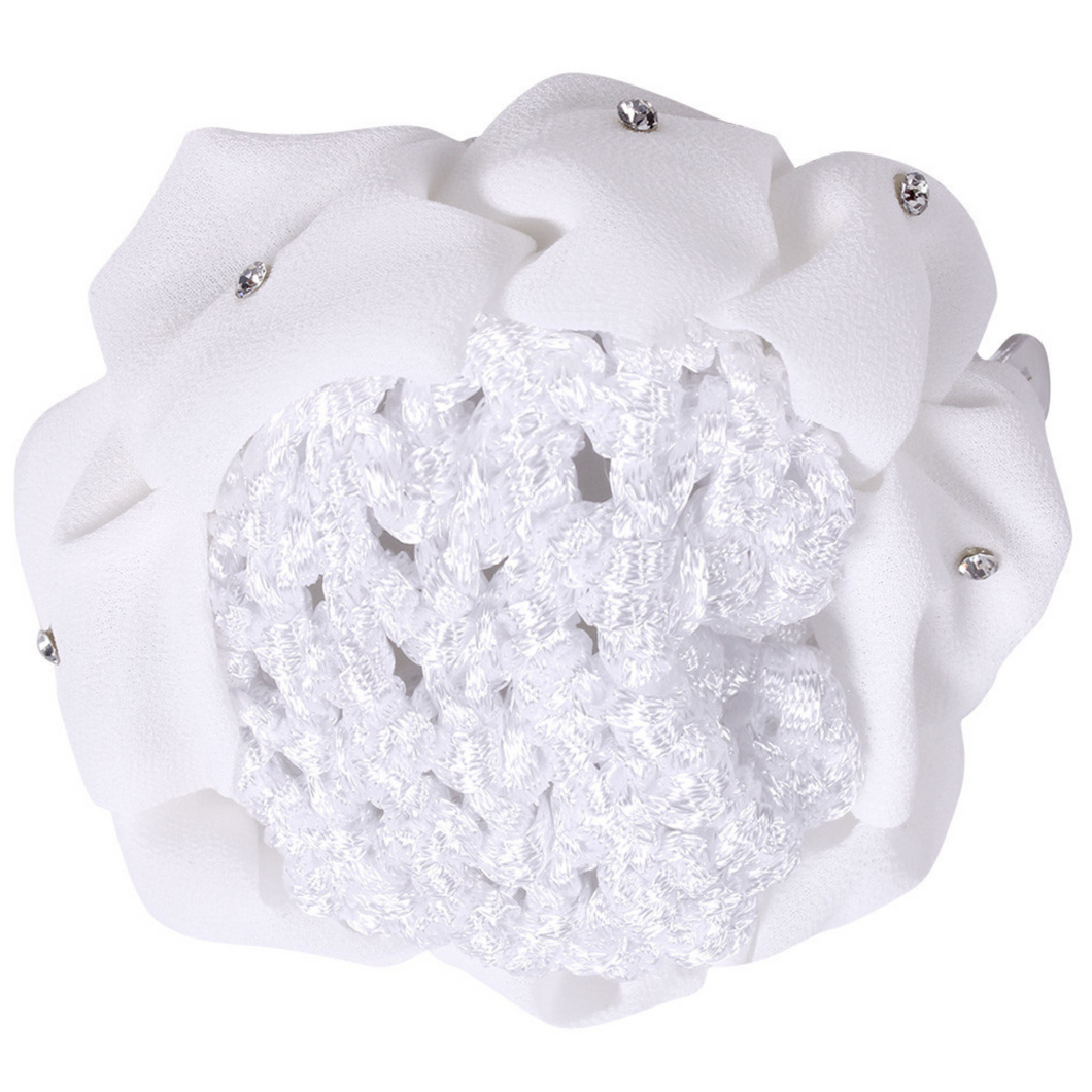 QHP Diamante Scrunchie with Hair Net - White