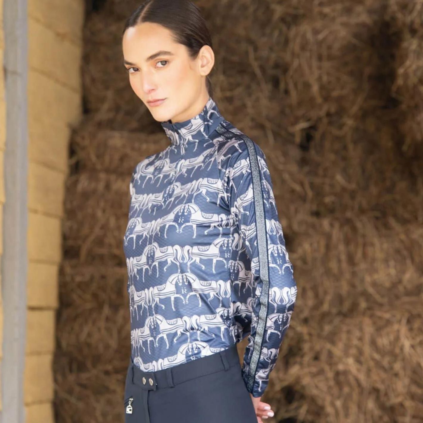 Ronner Plume Long Sleeve Steed Print - Shadow Blue