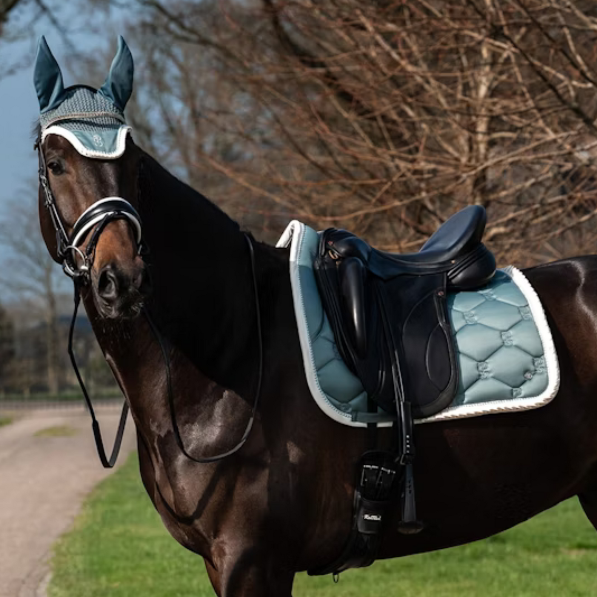 PS of Sweden Ear Bonnet Ruffle - Steel Blue