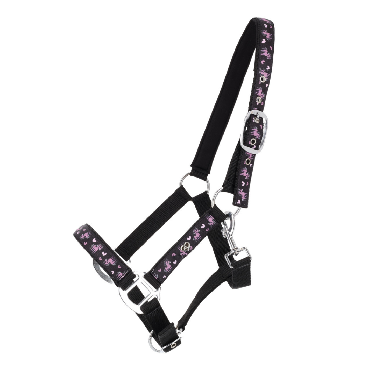 QHP Headcollar - Black/Pink Unicorn