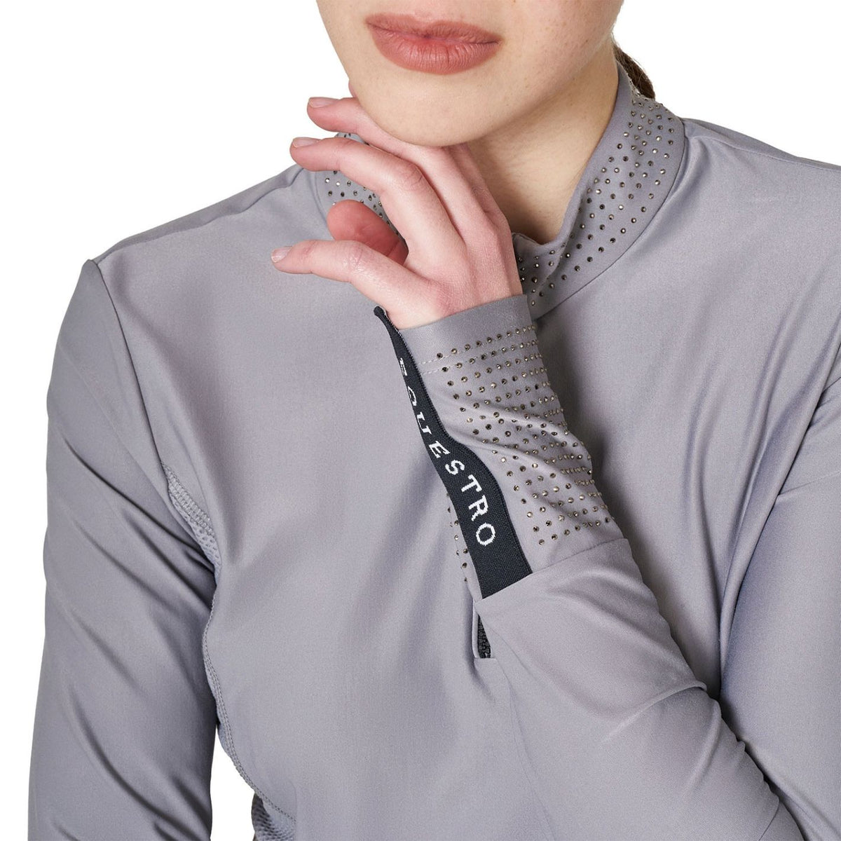 Equestro Technical Rhinestone Long Sleeve Shirt - Frost Grey