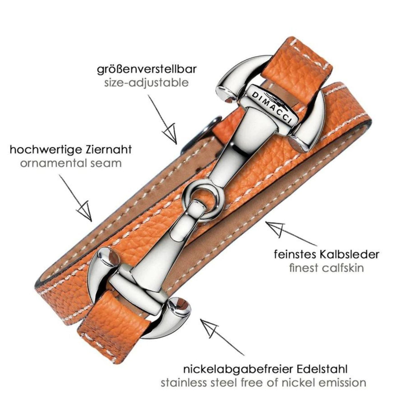 Dimacci Alba Double Wrap Bracelet - Orange / Stainless Steel