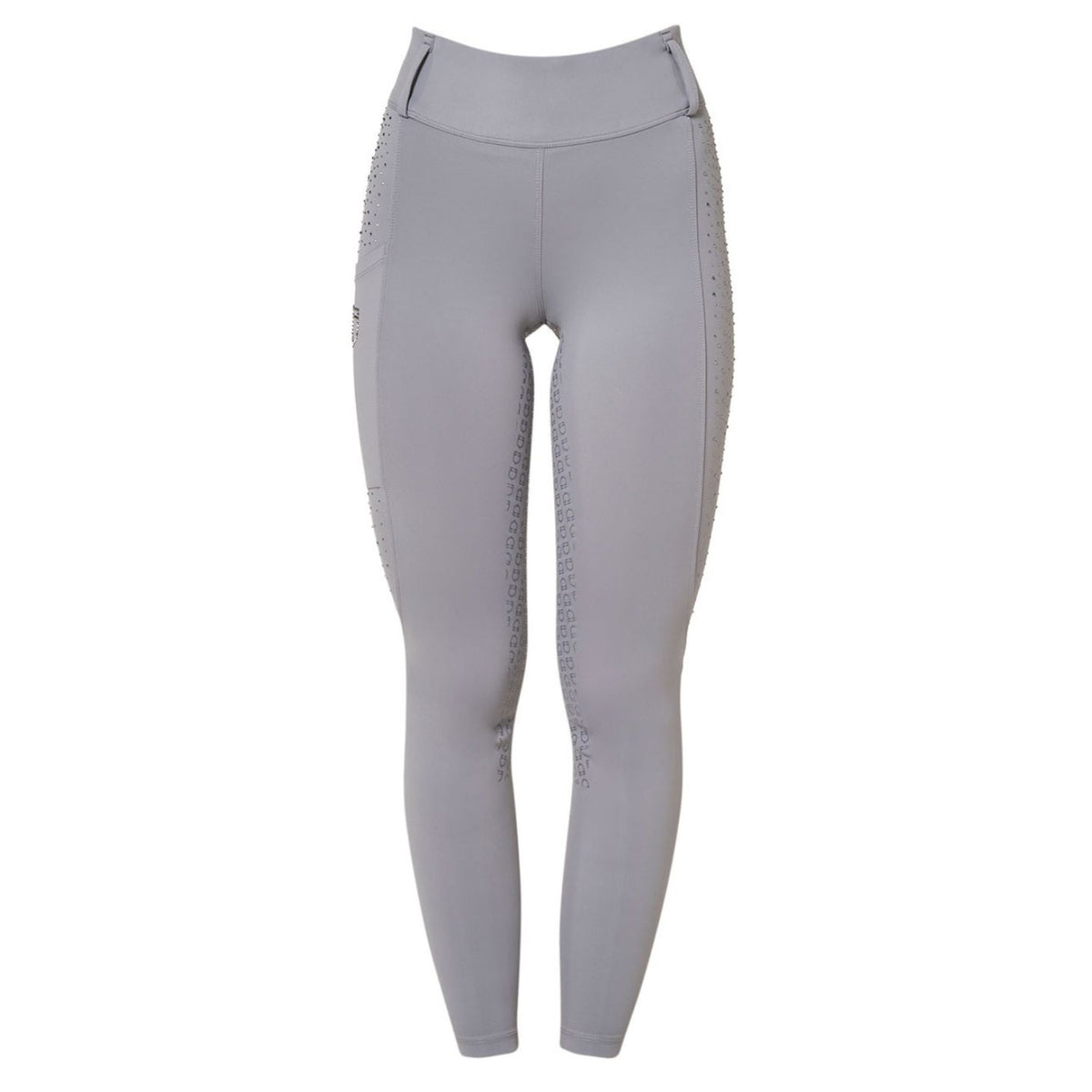 Equestro High Waist Rhinestone Leggings - Frost Grey