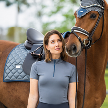 Load image into Gallery viewer, Equestrian Stockholm Illusion Top - Metallic Blue
