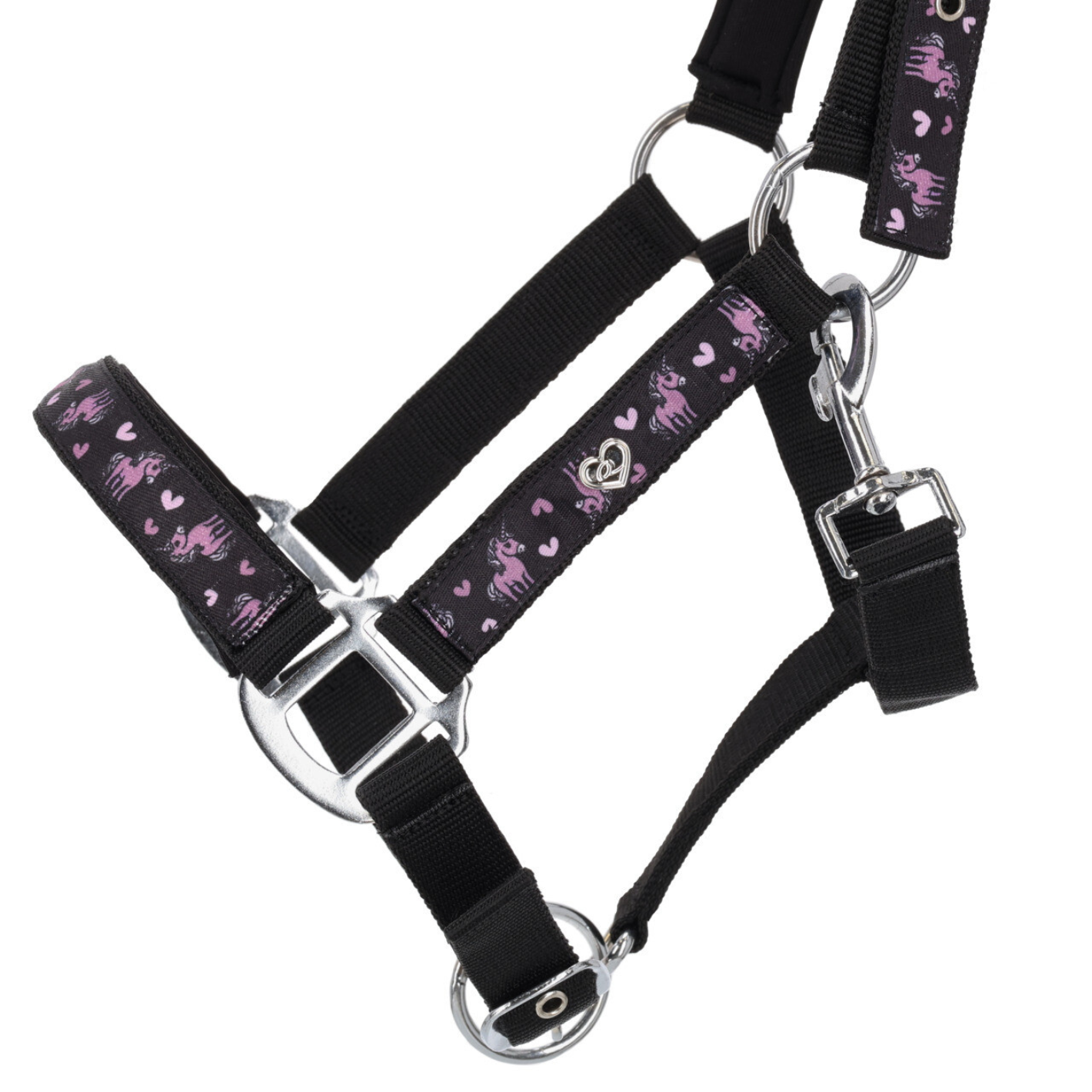 QHP Headcollar - Black/Pink Unicorn