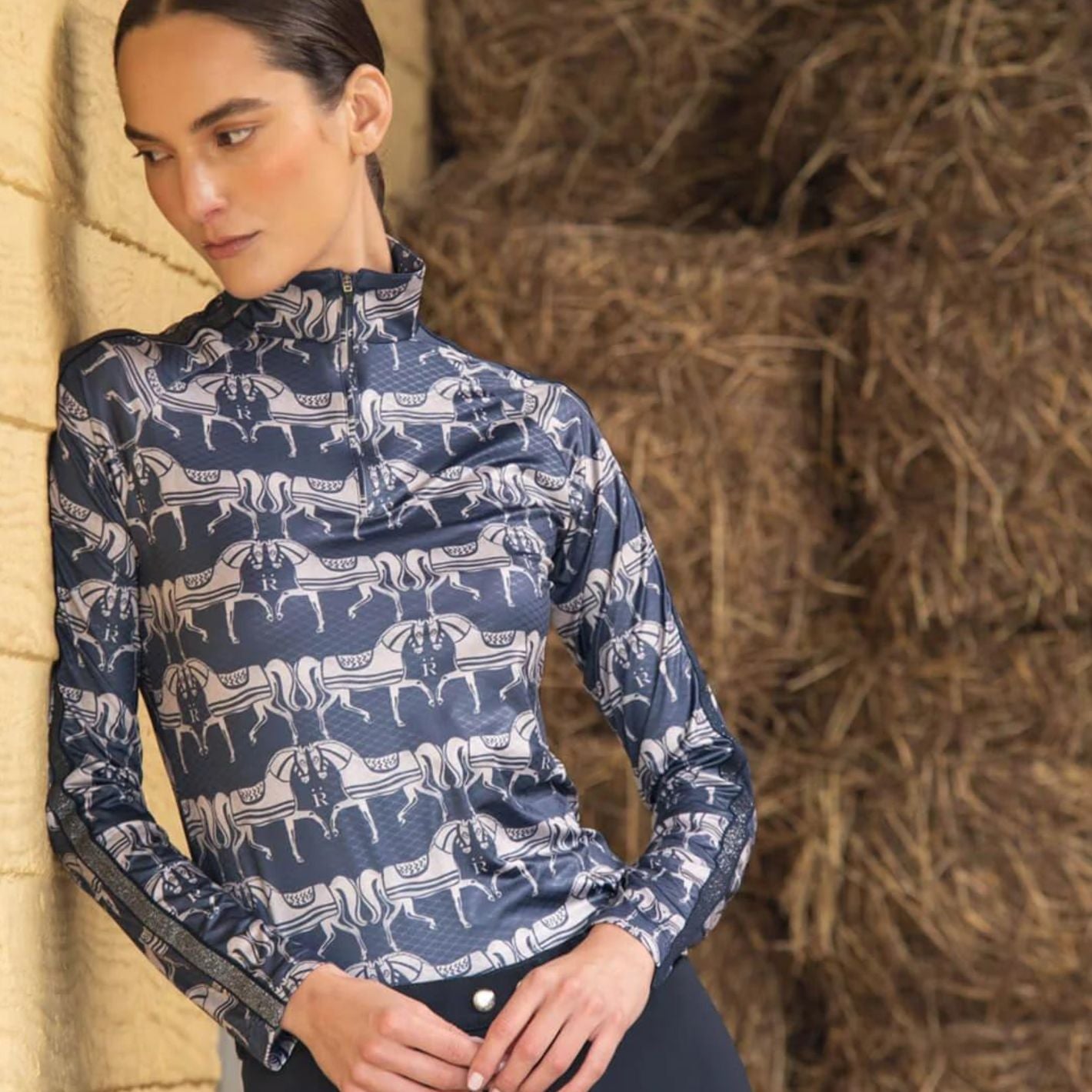 Ronner Plume Long Sleeve Steed Print - Shadow Blue