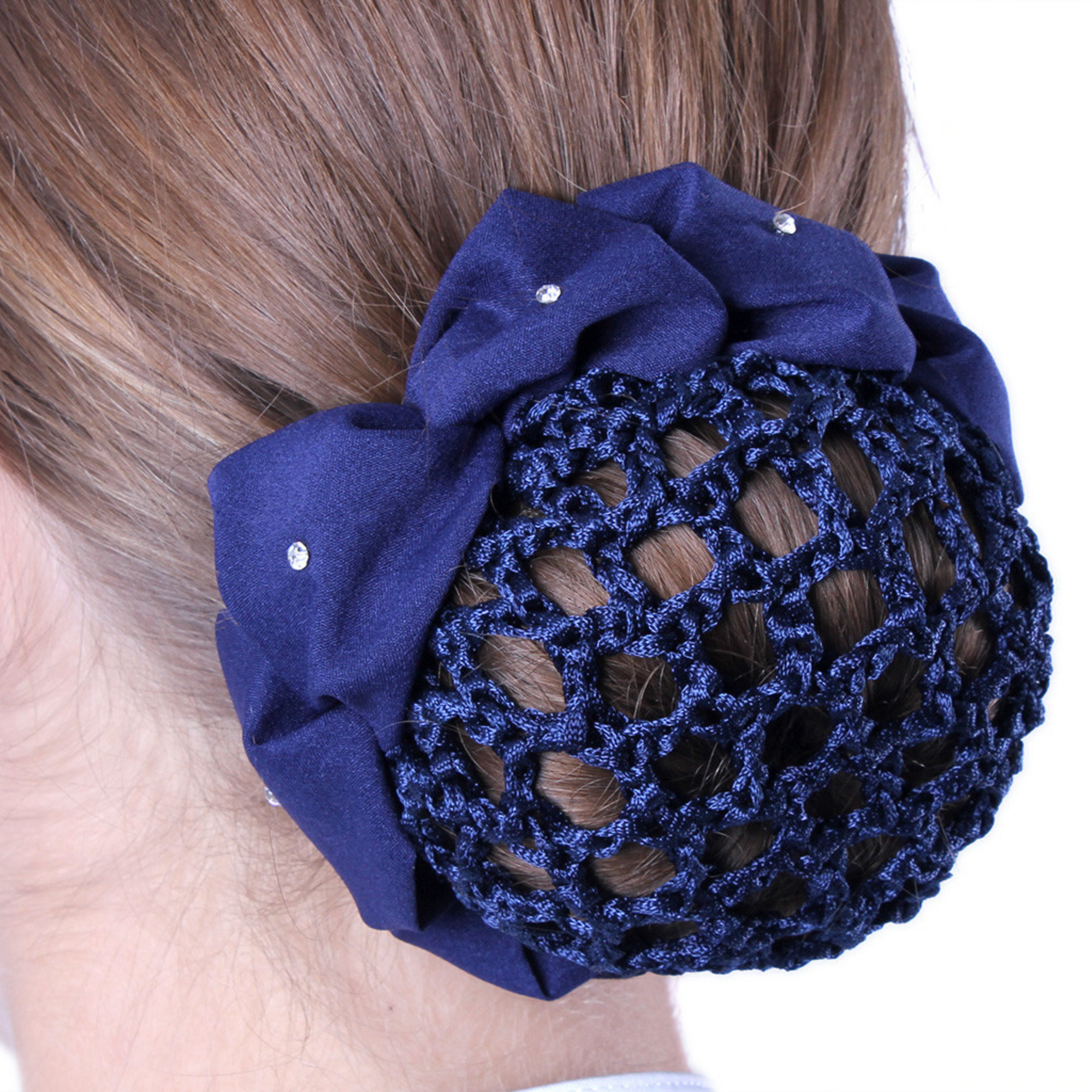 QHP Diamante Scrunchie with Hair Net - White