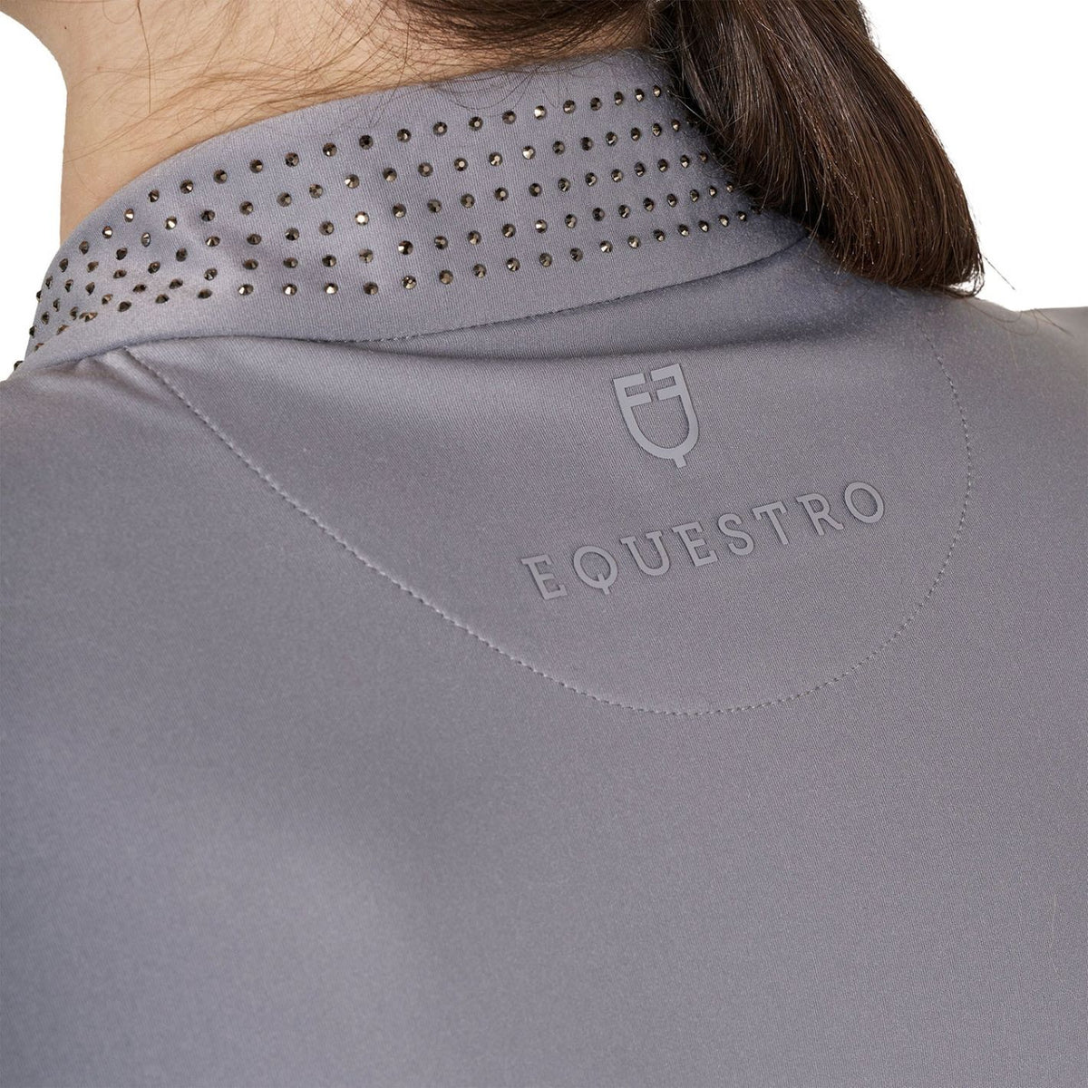 Equestro Technical Rhinestone Long Sleeve Shirt - Frost Grey