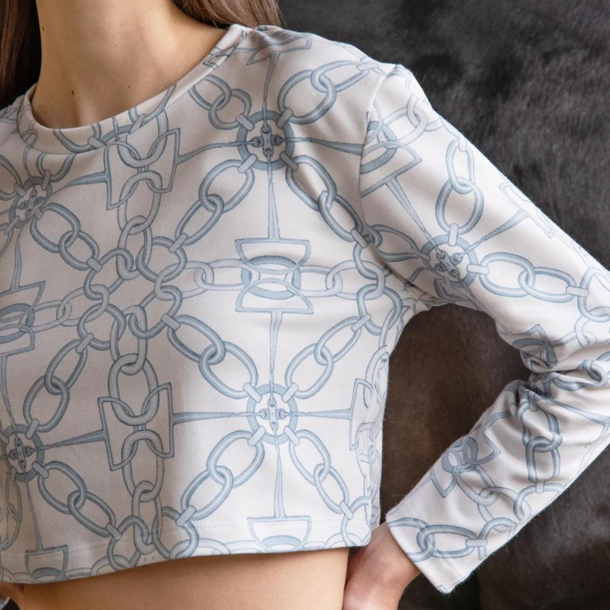 Ronner Cropped Chainlink Print T-Shirt - Powder