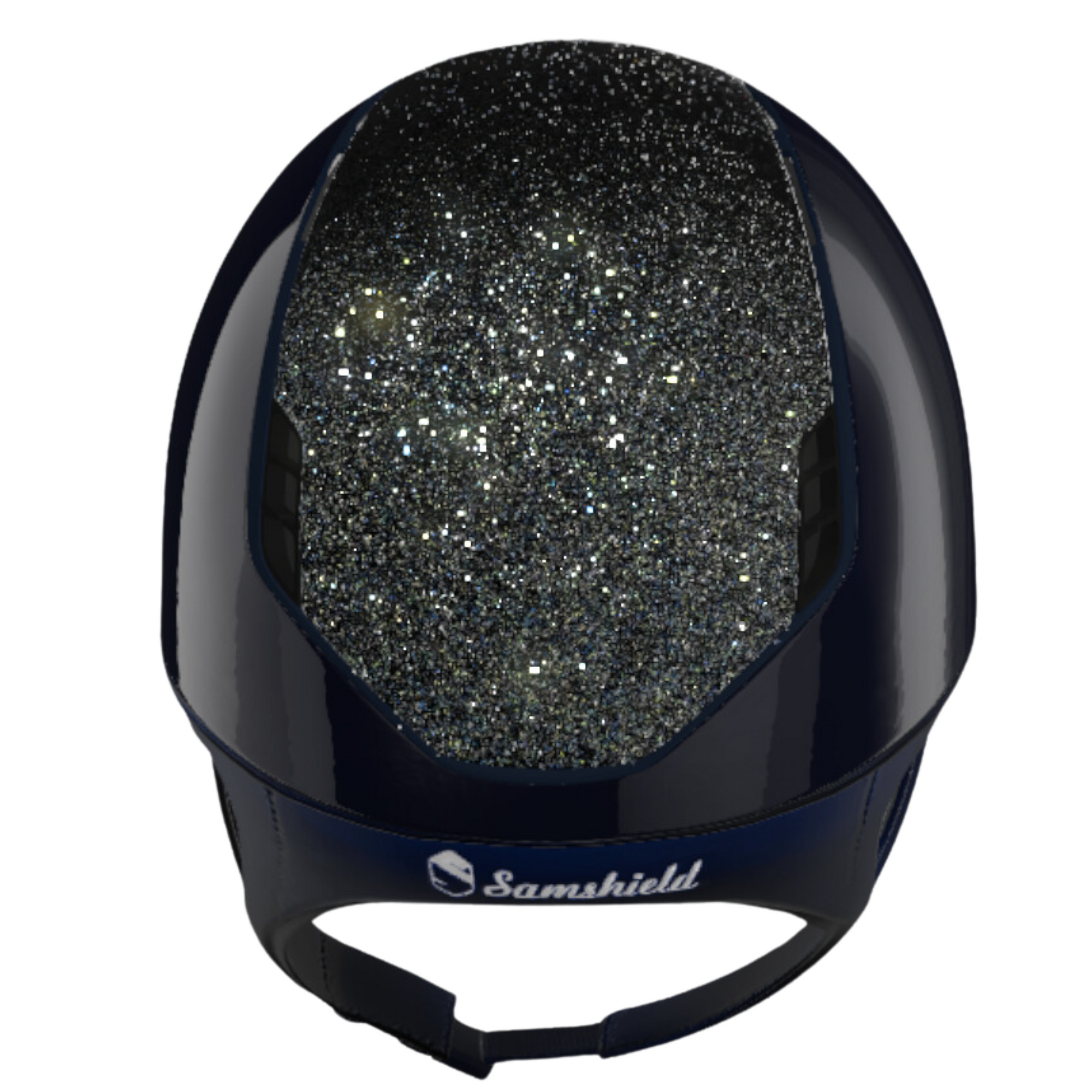 Samshield 2.0 Shadowglossy Helmet - Navy Swarovski Ocean Depth Top, Crystal Fabric Blazon