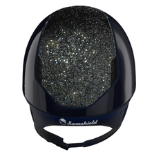 Load image into Gallery viewer, Samshield 2.0 Shadowglossy Helmet - Navy Swarovski Ocean Depth Top, Crystal Fabric Blazon
