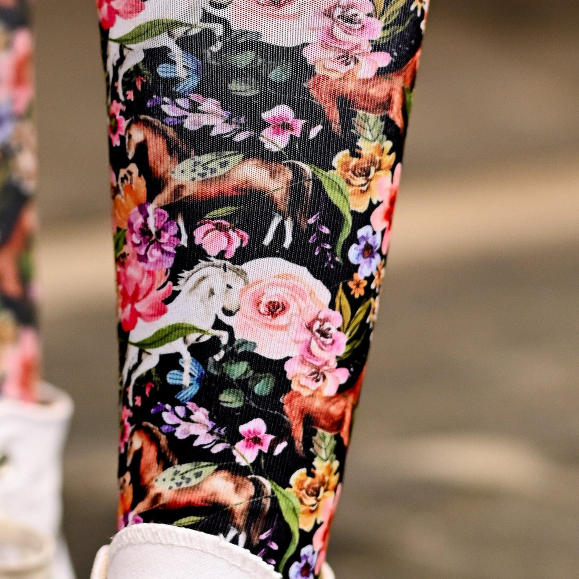 Dreamers & Schemers Boot Socks - Pony Mac Black Floral Horse