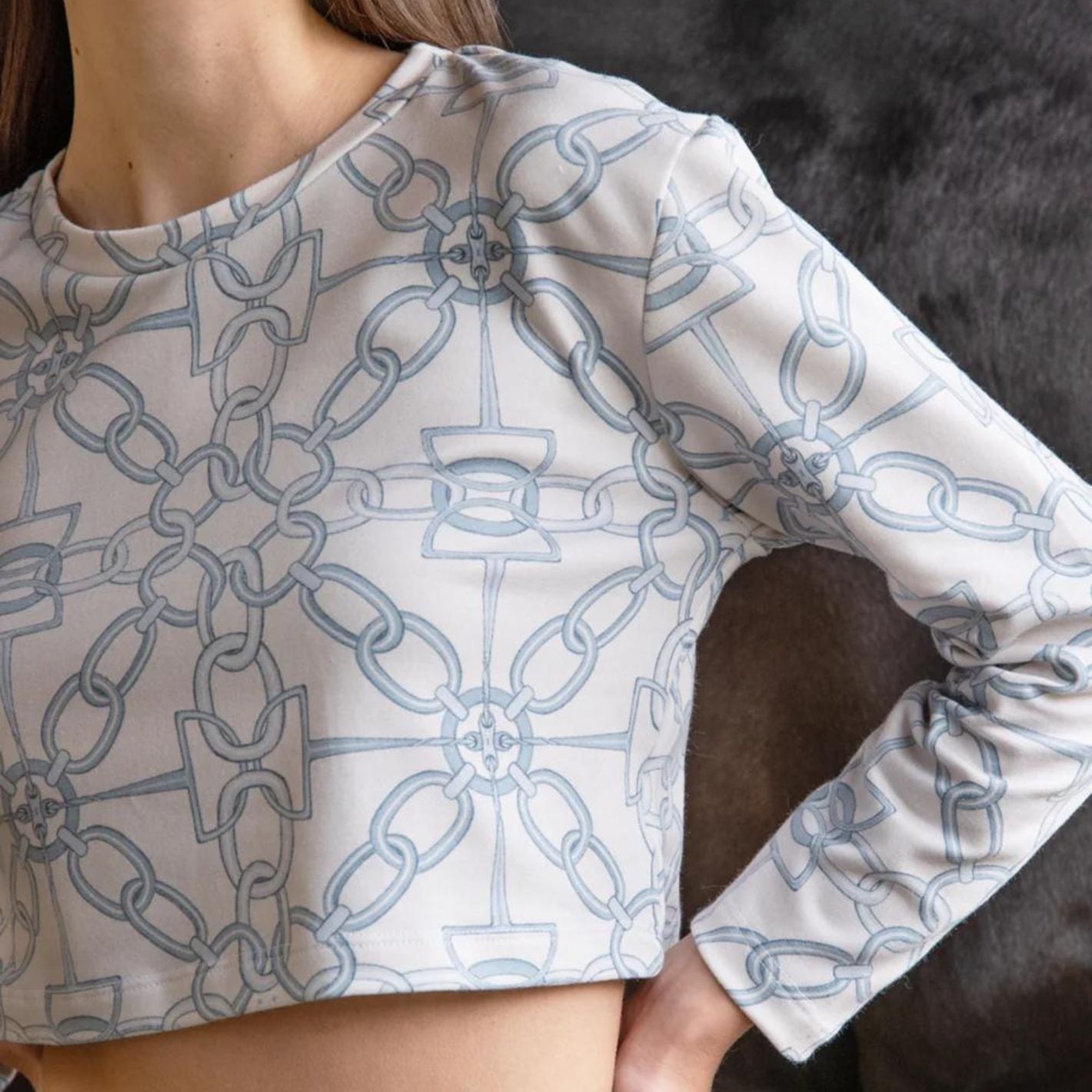 Ronner Cropped Chainlink Print T-Shirt - Powder