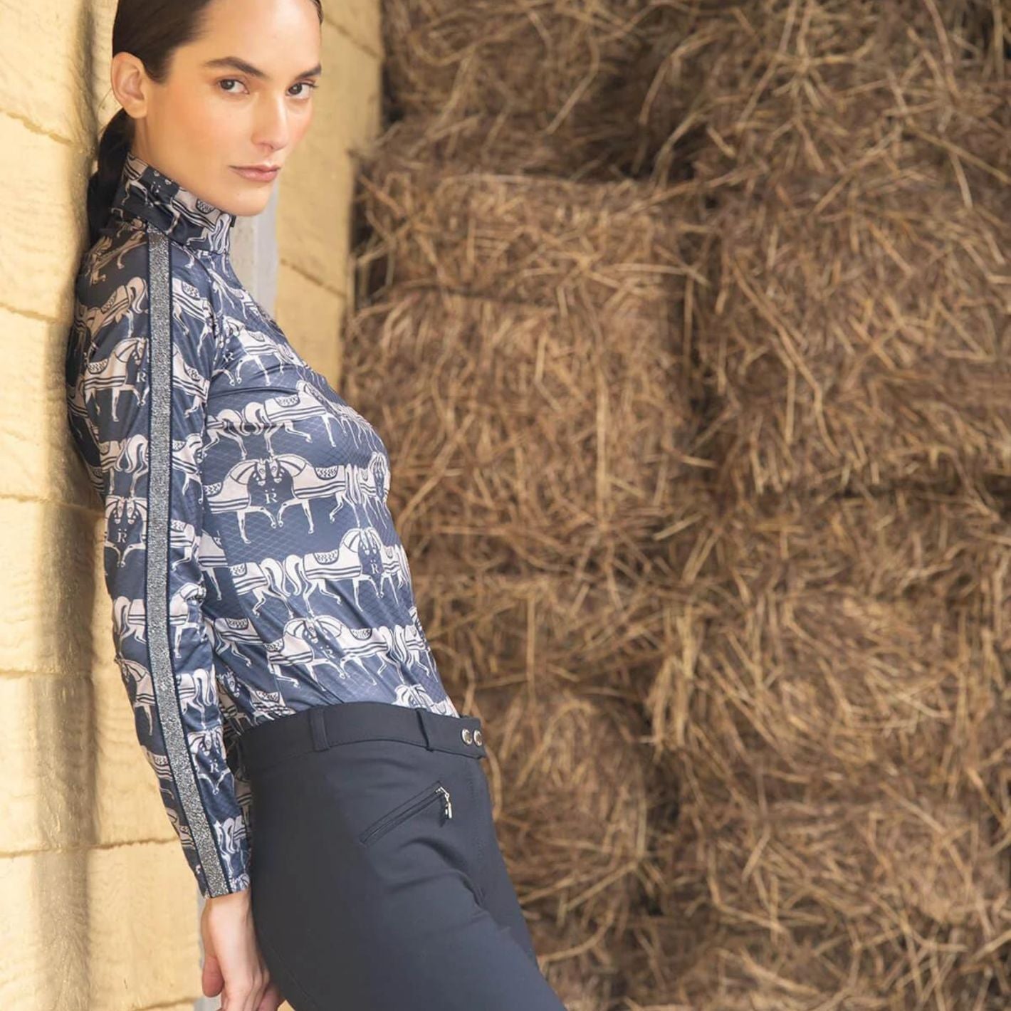 Ronner Plume Long Sleeve Steed Print - Shadow Blue