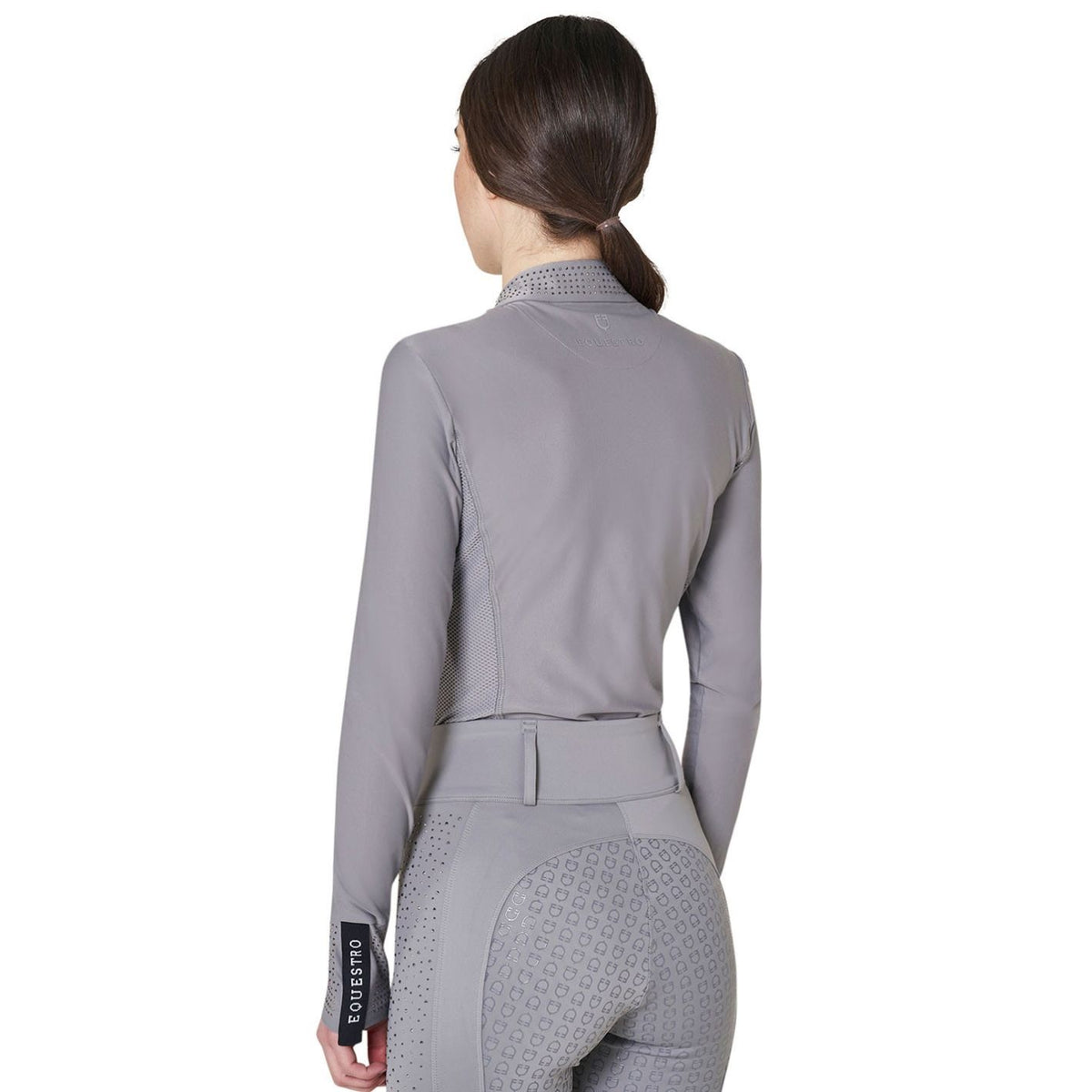 Equestro Technical Rhinestone Long Sleeve Shirt - Frost Grey