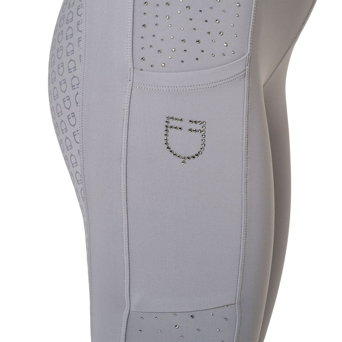 Equestro High Waist Rhinestone Leggings - Frost Grey