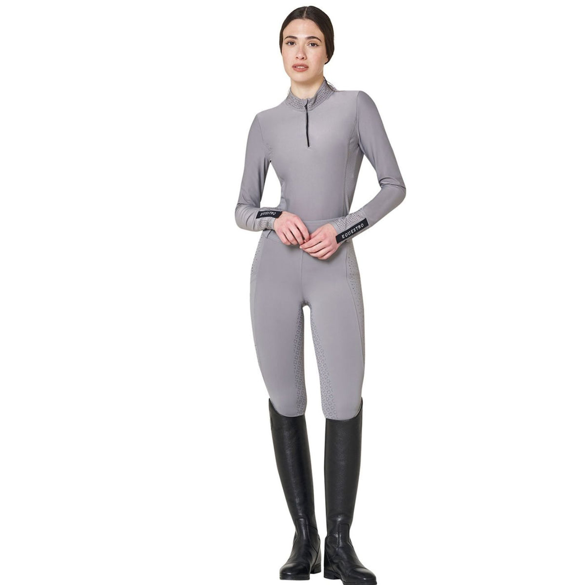 Equestro Technical Rhinestone Long Sleeve Shirt - Frost Grey