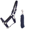 QHP Deluxe Headcollar & Leadrope Set - Navy