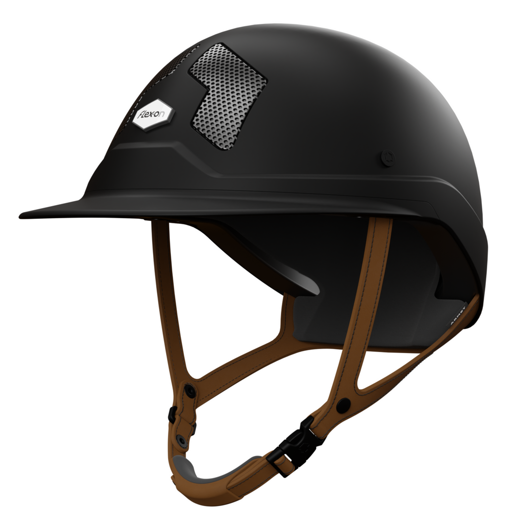 Flex-On Armet Dark Mixte Helmet - Black with Brown Chinstrap