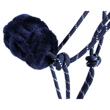 Load image into Gallery viewer, QHP Rope Faux Sheepskin Headcollar &amp; Leadrope Set - Navy/Cream
