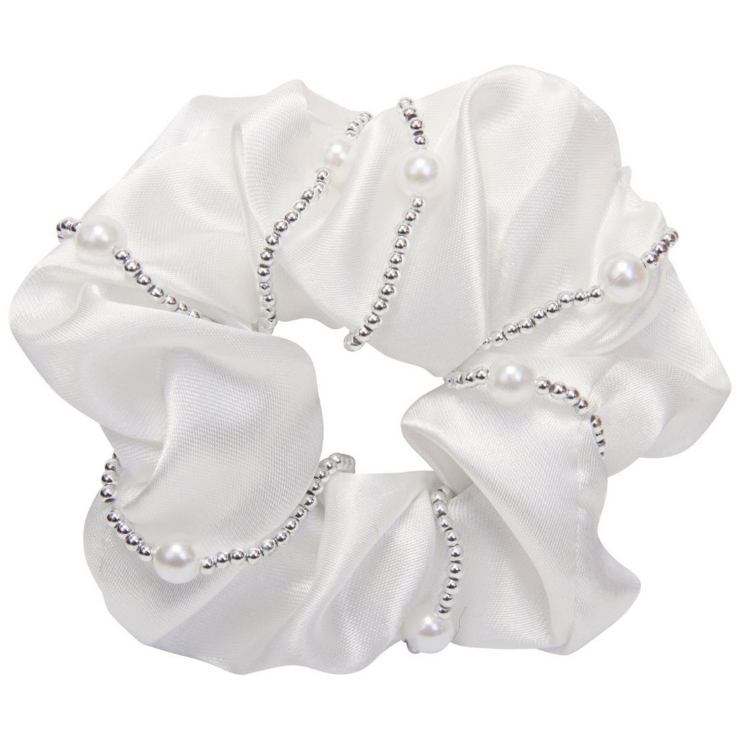 Imperial Riding Crystal Pearl Scrunchie - White