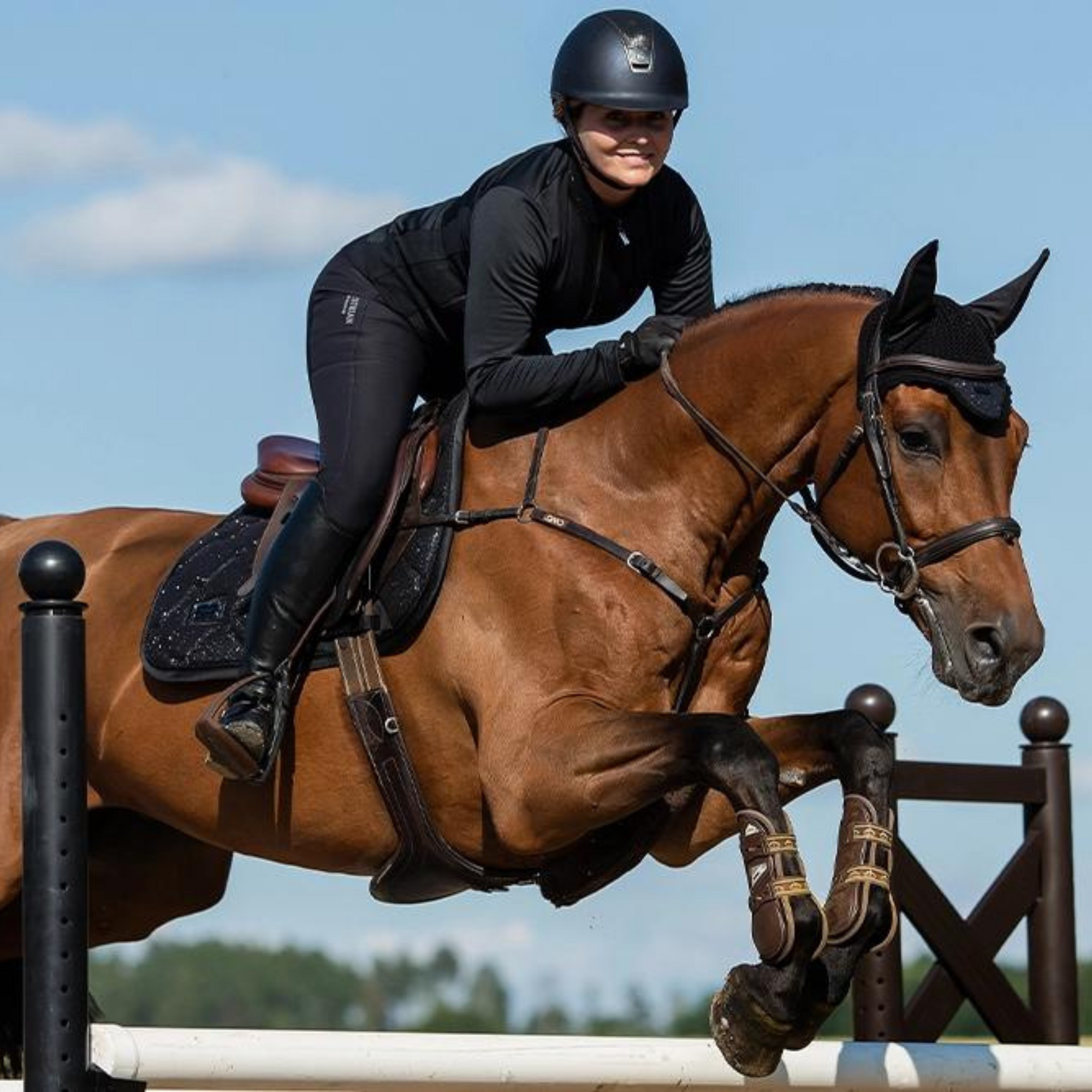 Equestrian Stockholm Ear Bonnet - All Black Glimmer