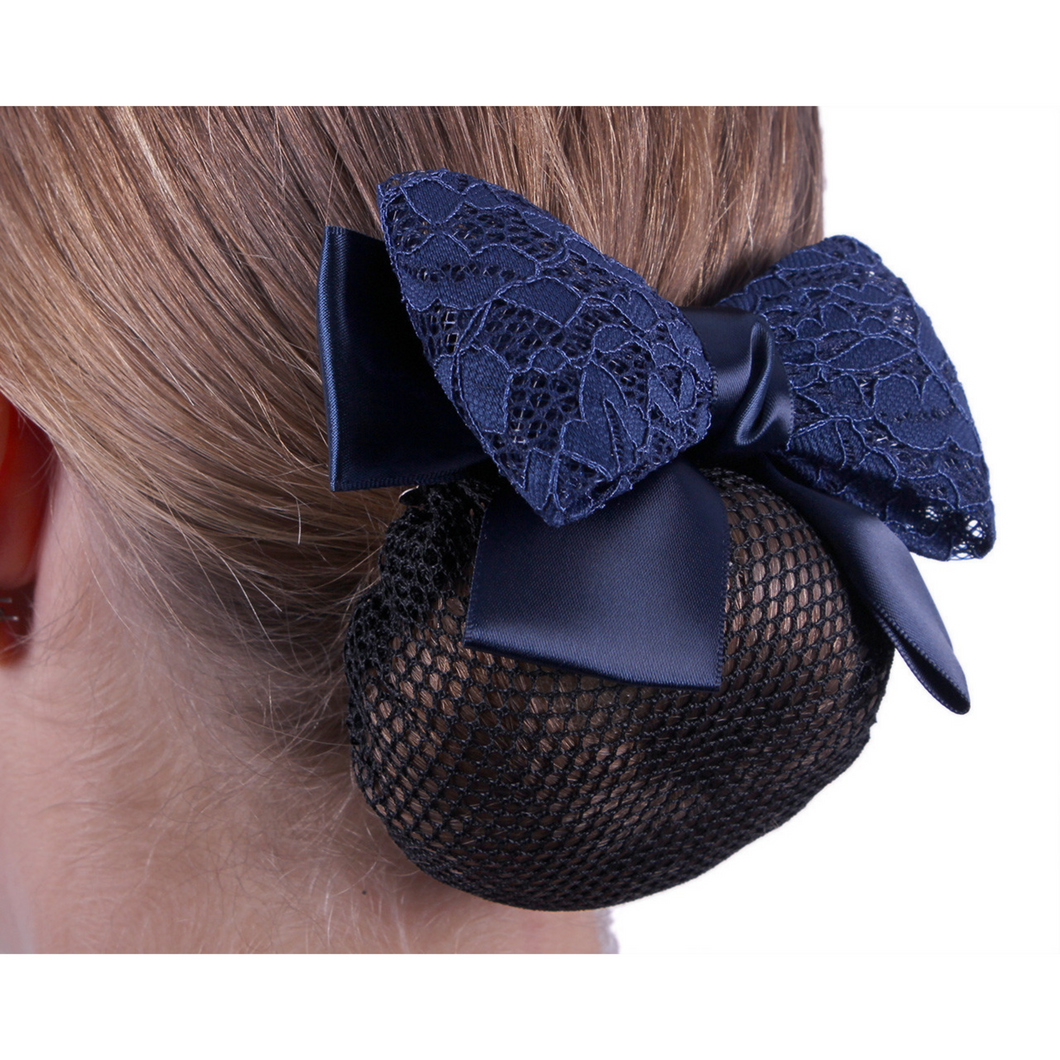 QHP Lace Hair Bow - Navy