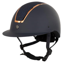 Load image into Gallery viewer, BR Equestrian Omega Riding Helmet - Navy Glitter Top / Rose Gold Trim

