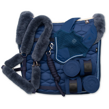 Load image into Gallery viewer, Mattes Sheepskin Halter &amp; Lead Rope - Blue
